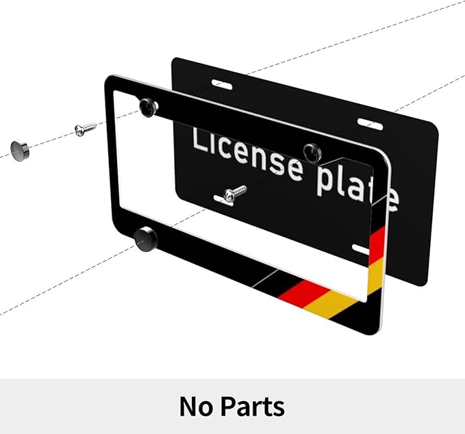 German License Plate Frame - 2Pcs Germany Flag Aluminum Metal License Plate Frame Personalized German Car Tag Frames Holders Covers Design Fits for Men Women Generic U.S. License Plates with Screws