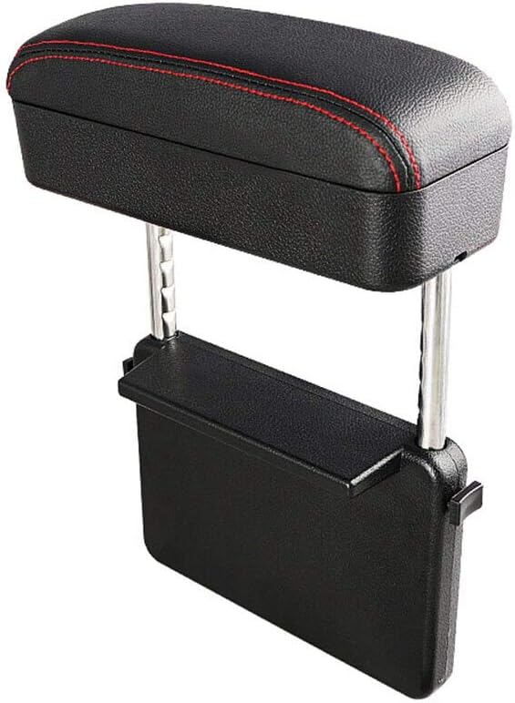 JEYODA Car Armrest Box Adjustable Pad Refit Car Central Lift Armres Storage Organizer Box Arm Rest (Black red line)