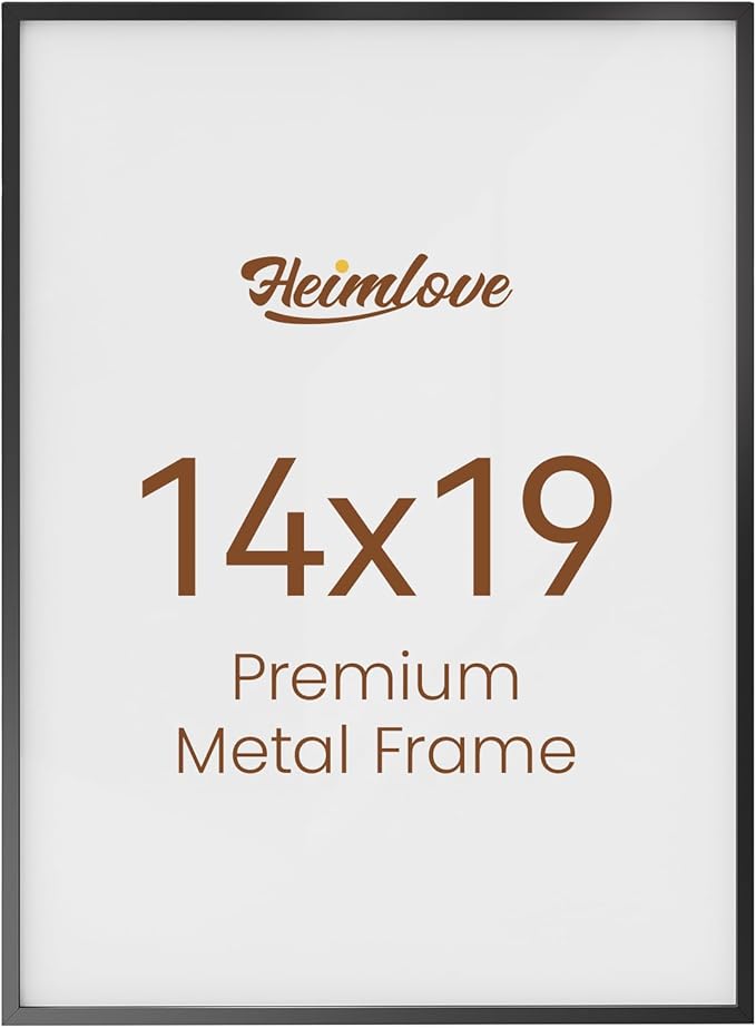 Heimlove 14x19 Metal Picture Frame,Black Aluminum Photo Frames-Real Tempered Glass,Wall Gallery Poster Puzzles Artwork frame Mounting Horizontally or Vertically Decor for Wall-1Pack