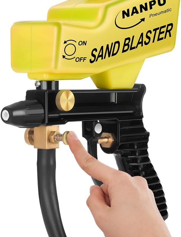 NANPU Light-Duty Air Sandblaster Gun Kit with Siphon & Gravity Feed, Ceramic Nozzle, Metal Body, for Small Project Surface Prep, Paint & Rust Removal, Metal/Wood/Glass Etching, Requires Air Compressor