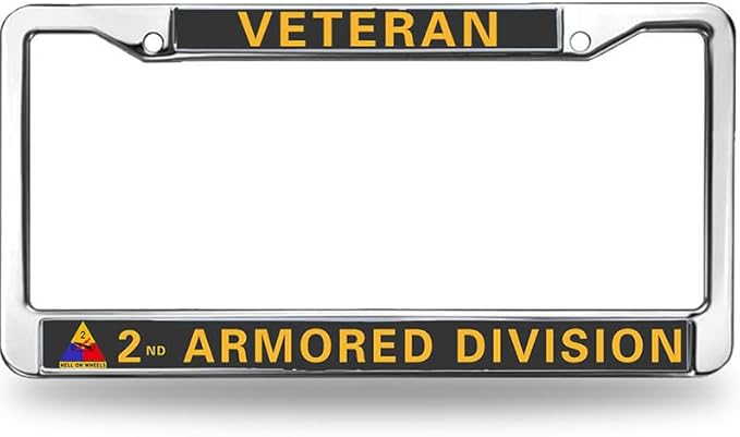 2nd Armored Division Vet License Plate Frame Metal US Army Veteran Scratch-Resistant License Plate Frame US Veteran Pride License Plate Frame for Military