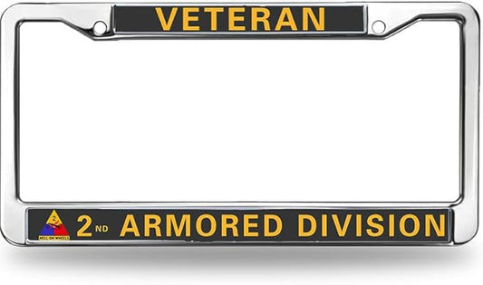 2nd Armored Division Vet License Plate Frame Metal US Army Veteran Scratch-Resistant License Plate Frame US Veteran Pride License Plate Frame for Military