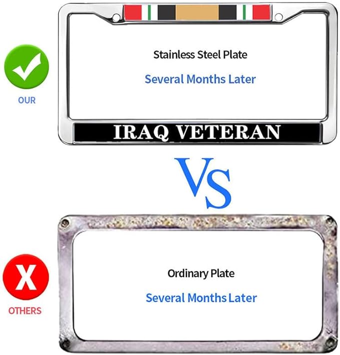 Iraq Veteran Flag License Plate Frame Slim US Army Veteran Stylish License Plate Frame US Veteran Blessing