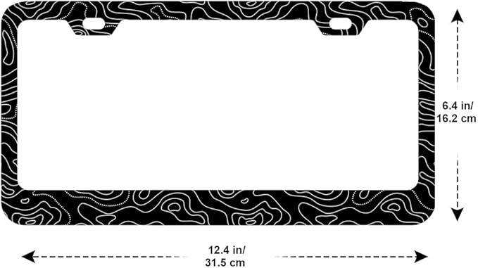 2 Pack Topographic | Topography | Map | Exploration | Discovery License Plate Frames, Stainless Steel License Plate Cover with Screw Caps Cover and Screwdriver Set - 2-Hole