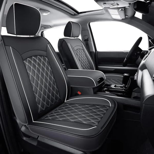 LUCKYMAN CLUB F150 Faux Leather Seat Covers Fit for 2015-2024 2025 F150 SuperCrew and 2017-2024 2025 F250 F350 F450 Super Duty Crew Cab Pickup Trucks(Full Set, Black&White)