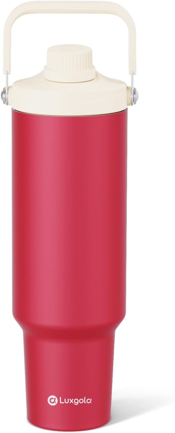 50 oz Insulated Tumbler, Double Wall Vacuum Stainless Steel Cup with Handle and Spout Lid, For Cold/Hot Drinks, Coffee Travel Mug for Car Holder/Home/Office/Party/Camping (Red-1 Pack)