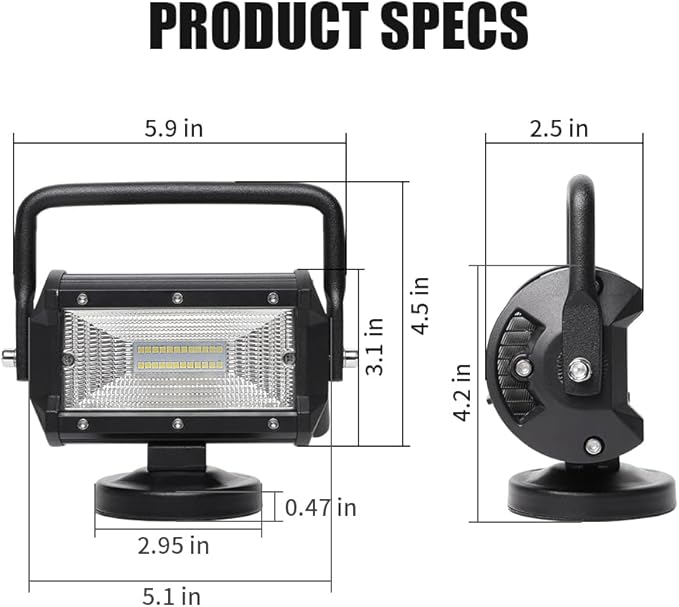 Exzeit Magnetic Light, Led Work Light with Strong Magnetic Base Cigarette Lighter Powered, 36W Portable Flood Light for Car Tractor Truck Camping, Emergency Engineering Repairs, 12/24V