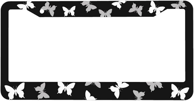 Black White Butterfly License Plate Frame - 1 Pack Aluminum Metal License Plates Butterflies License Plate Holder Novelty Auto Car Tag Universal Car Accessories with 2 Holes