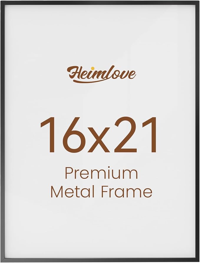 Heimlove 16x21 Metal Picture Frame,Black Aluminum Wall Gallery Poster Puzzles Artwork frames-Real Tempered Glass,Mounting Horizontally or Vertically Decor for Wall-1Pack