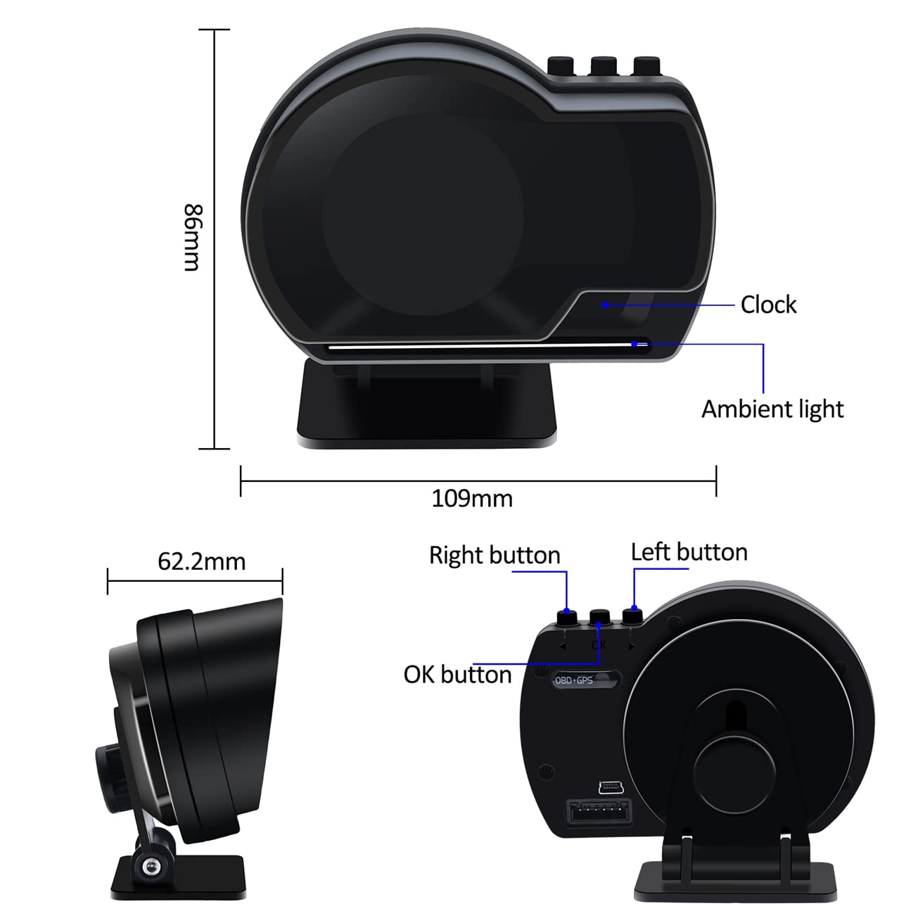 KAOLALI Car HUD Head Up Display, Car HUD Display for Digital OBD+GPS Dual System Smart Gauge Display MPH RPM Over Speeding Alarm for Most Cars After 2012