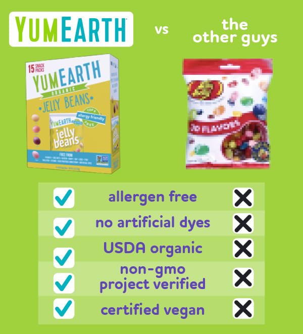 YumEarth Organic Jelly Beans - Fruity Candy Snack Packs, Gluten Free Snacks for Kids - Allergy Friendly, Non-GMO, No Artificial Flavors or Dyes - Assorted Flavors, 7.5 oz. (Pack of 15)