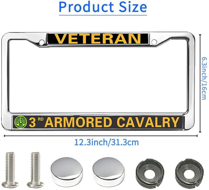 3rd Armored Cavalry Vet License Plate Frame Slim US Army US Flag Anti-Theft License Plate Frame US Veteran Power