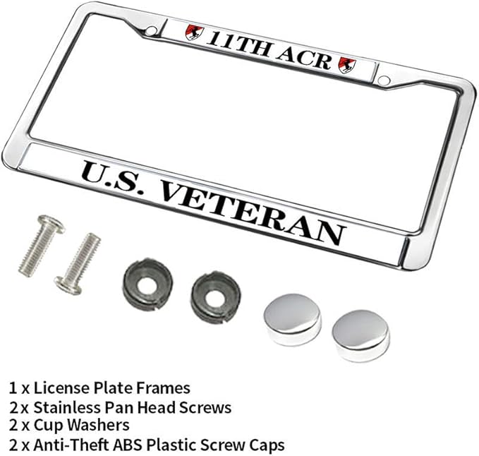 11th ACR US Veteran License Plate Frame Metal Armored Cavalry Army Fade Resistant License Plate Frame