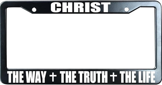Christ The Way The Truth The Life Christian License Plate Frame, Jesus/God Auto Car Tag Frame, Stainless Steel License Plate Holder UV Printed, Novelty Religious Gifts