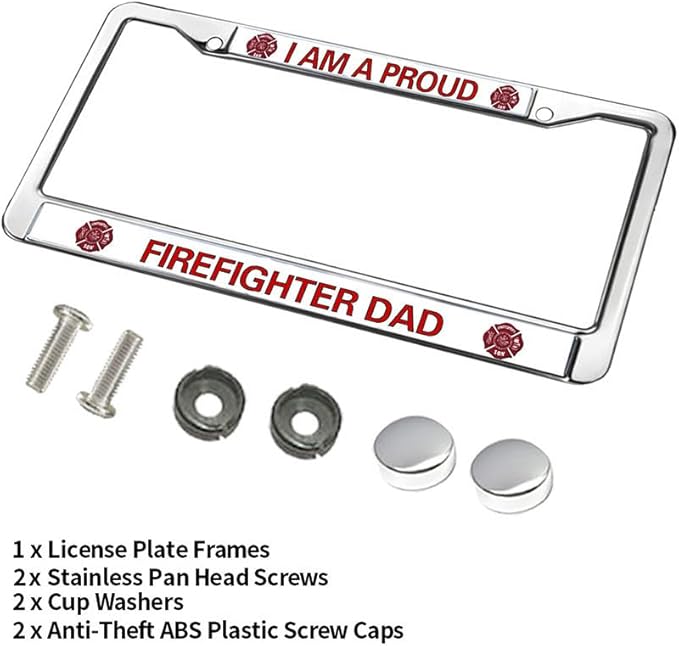 Proud Firefighter Dad License Plate Frame Military Fire Rescue Support Fade-Resistant License Plate Frame Firefighter Superhero License Plate Frame Gifts for Firefighter