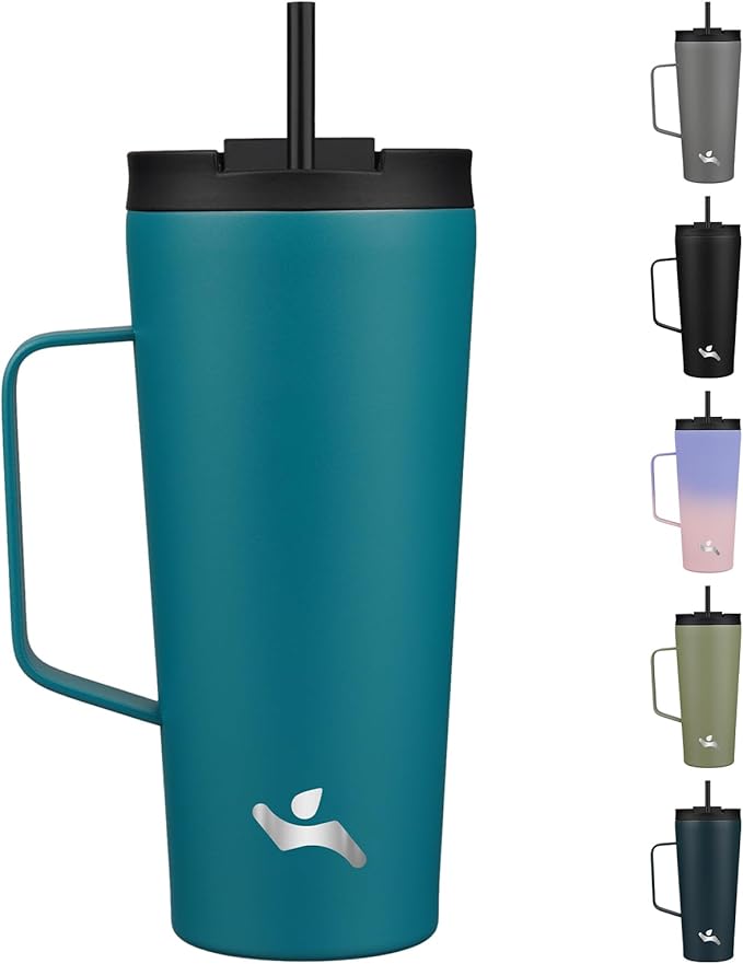 Insulated Tumbler with Handle and Straw, 22 OZ Travel Coffee Mug Stainless Steel Cup Metal Water Bottle,Blue