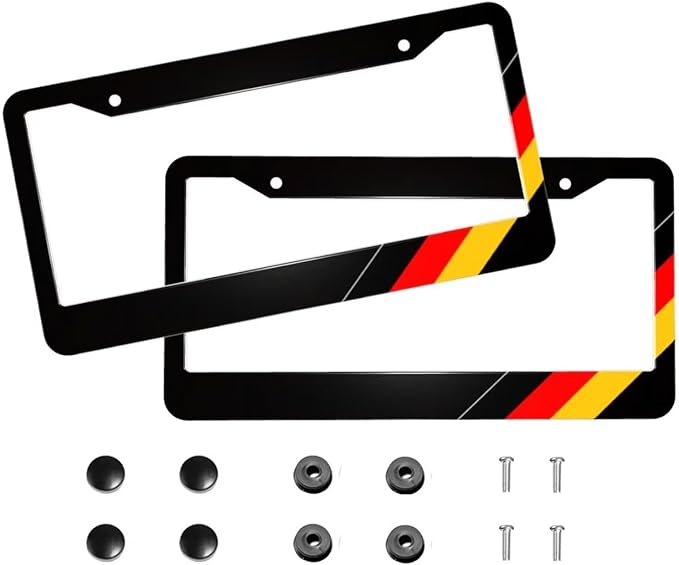 German License Plate Frame - 2Pcs Germany Flag Aluminum Metal License Plate Frame Personalized German Car Tag Frames Holders Covers Design Fits for Men Women Generic U.S. License Plates with Screws
