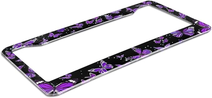 Purple Butterfly License Plate Frame - 1 Pack Beautiful Fluttering Butterfly License Plate Holder Aluminum Metal Car Tag Cover with 2 Holes Customized Decorative for Women US Vehicle Standard