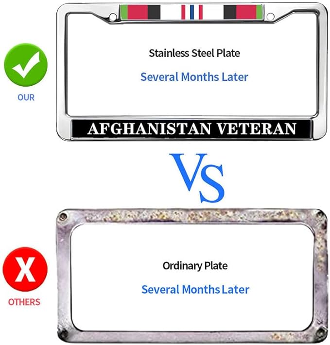 Afghanistan Vet Flag Inspirational License Plate Frame Veteran US Army Pride Stainless Steel License Plate Frame Afghanistan War Veteran License Plate Frame for Military