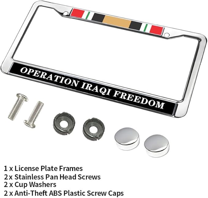 Iraqi War Veteran License Plate Frame Chrome US Military Veteran Scratch-Resistant License Plate Frame Iraq War Vet Flag License Plate Frame for Independence Day