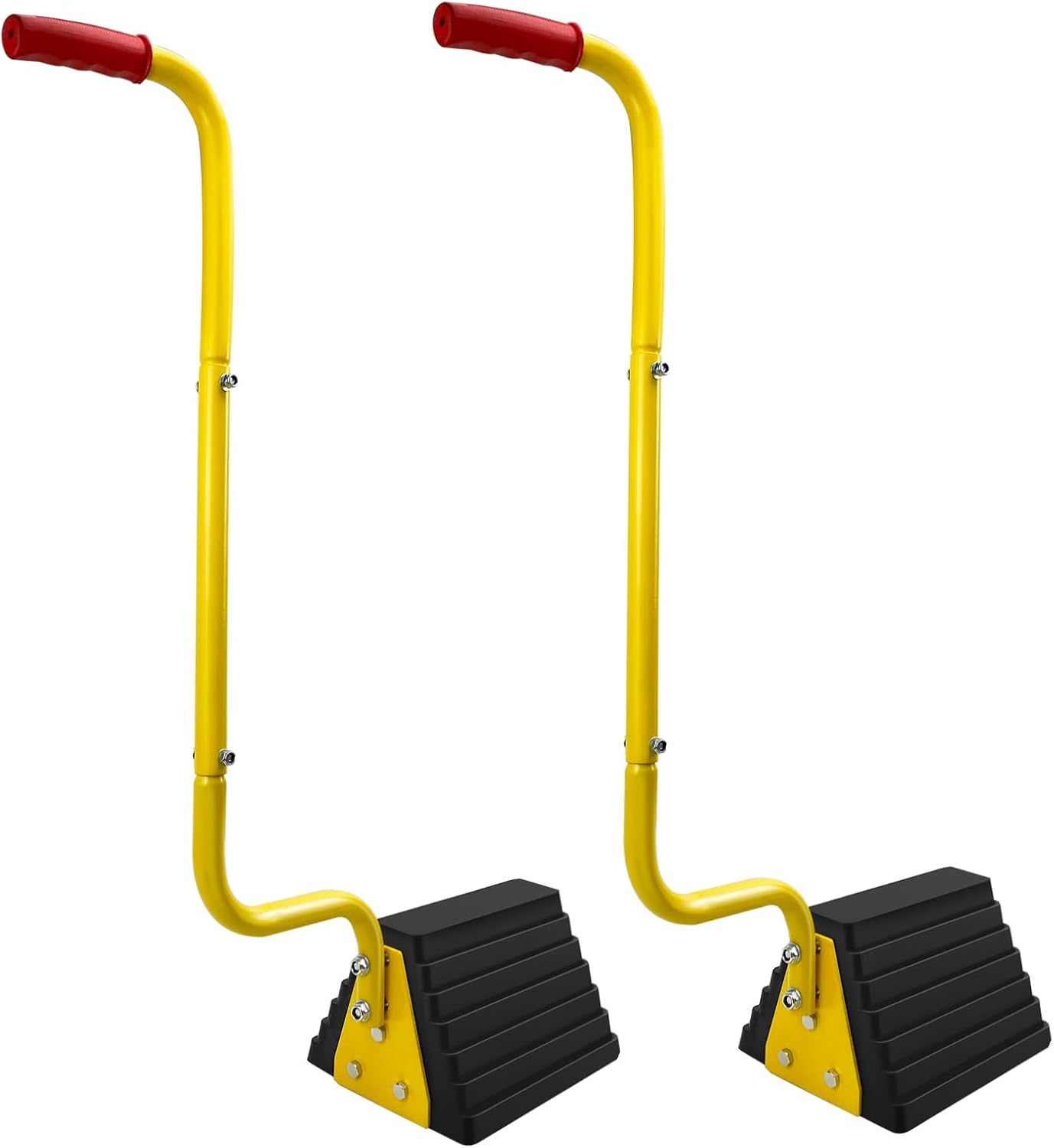 2 Pack Heavy Duty Rubber Wheel Chock with Handle, Sturdy Solid Anti Slip Wheel Stopper for All Weather Use -Trucks, RV, Travel Trailer, Pop Up Camper Accessory, 2 Pcs