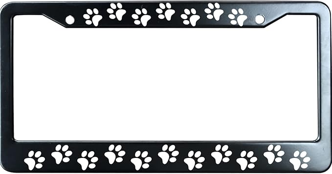 Black Paw Prints Critter Dog Cat Matte Black License Plate Frame Cover for Men/Women, Heavy Duty Stainless Steel Auto Car Tag Frame with 2 Holes & Free Screws,Unique Cat And Dog Lover Gift