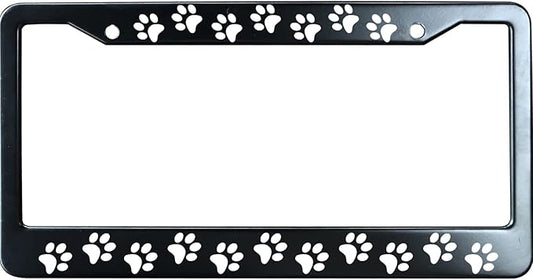 Black Paw Prints Critter Dog Cat Matte Black License Plate Frame Cover for Men/Women, Heavy Duty Stainless Steel Auto Car Tag Frame with 2 Holes & Free Screws,Unique Cat And Dog Lover Gift