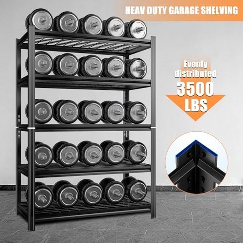 72''H Garage Shelving 3500LBS Capacity Heavy Duty Storage Shelves, Adjustable 5 Tier Metal Industrial Wire Shelf for Kitchen, Utility Room, Warehouse and Basement, Black (48''Wx24''Dx72''H)