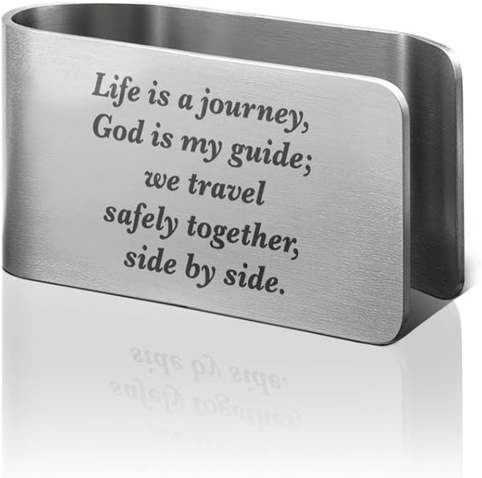 Life is A Journey God is My Guide We Travel Safely Together Side by Side Engraved Stainless Steel Car Visor Clip, Drive Safe Car Accessories, Guardian Angel Gifts for Family Friend Couple