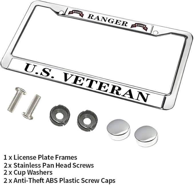 US Army Ranger License Plate Frame Chrome US Army Veteran Rattle-Proof License Plate Frame Army Ranger Pride License Plate Frame for Independence Day