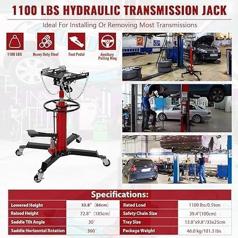 Transmission Jack with Wheels-Hydraulic Transmission Jack with Foot Pedal, 1/2Ton(1322LBS) High Telescoping Lift Jacks 33.8" to 72.8" for Garage and Shop