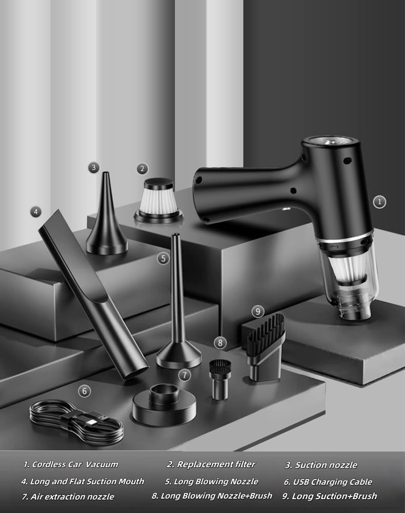 Car Vacuum Cleaner, Handheld Vacuum, Suction/Blowing/Filling 4-in-1, 4000PA/6000PA/12000PA, Large Capacity, Portable Rechargeable (12000PA)