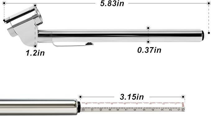 MEANLIN MEASURE 10Pcs Silver Double Straight Type Tire Pressure Gauge，Dual Head Air Pressure Gauge with 10Pcs Black Stem Caps，Pressure Range 10-120 Psi(Suitable for Trucks, etc.