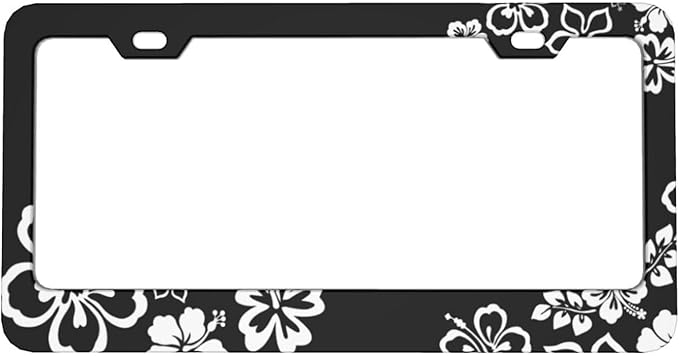 Black White Cherry Blossoms License Plate Frame, Floral Flowers Aluminum License Plate Holder, Women License Plate Decorative 2 Holes & Screws, 6 X 12 in
