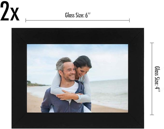 Americanflat 4x6 Picture Frame with Shatter-Resistant Glass - Set of 2 - Signature Collection - Gallery-Style Frames Made of Engineered Wood - Picture Frames for Tabletop and Wall Display - Black