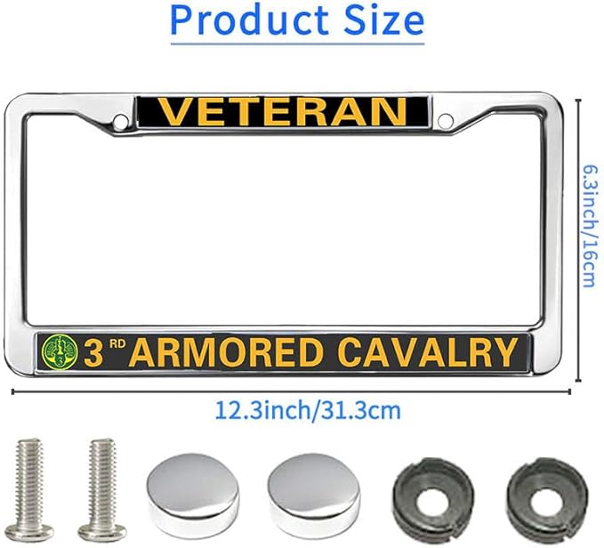 3rd Armored Cavalry Vet License Plate Frame Slim US Army US Flag Anti-Theft License Plate Frame US Veteran Power License Plate Frame for Independence Day
