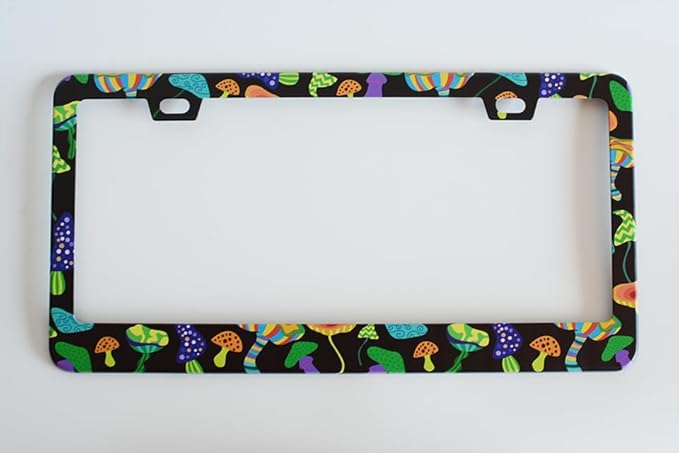 2pcs Mushrooms License Plate Frame for Women, Retro Mushroom car Decorative tag Frames Girly, Green Plant theam License Plate Cover Holder for Vehicle with Double Sided Keychain tag