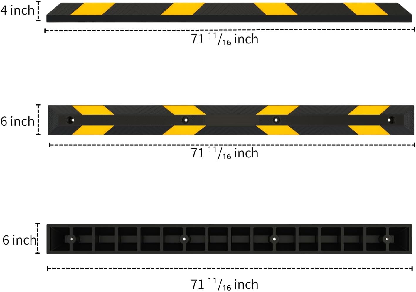 Heavy-Duty Parking Curb Wheel Stop - Driveway Vehicle Stopper for Cars, Trucks & RVs - Durable Rubber Car Barrier with Reflective Strip - Garage & Parking Lot Safety Curb Ramp (72" - 2Pack)