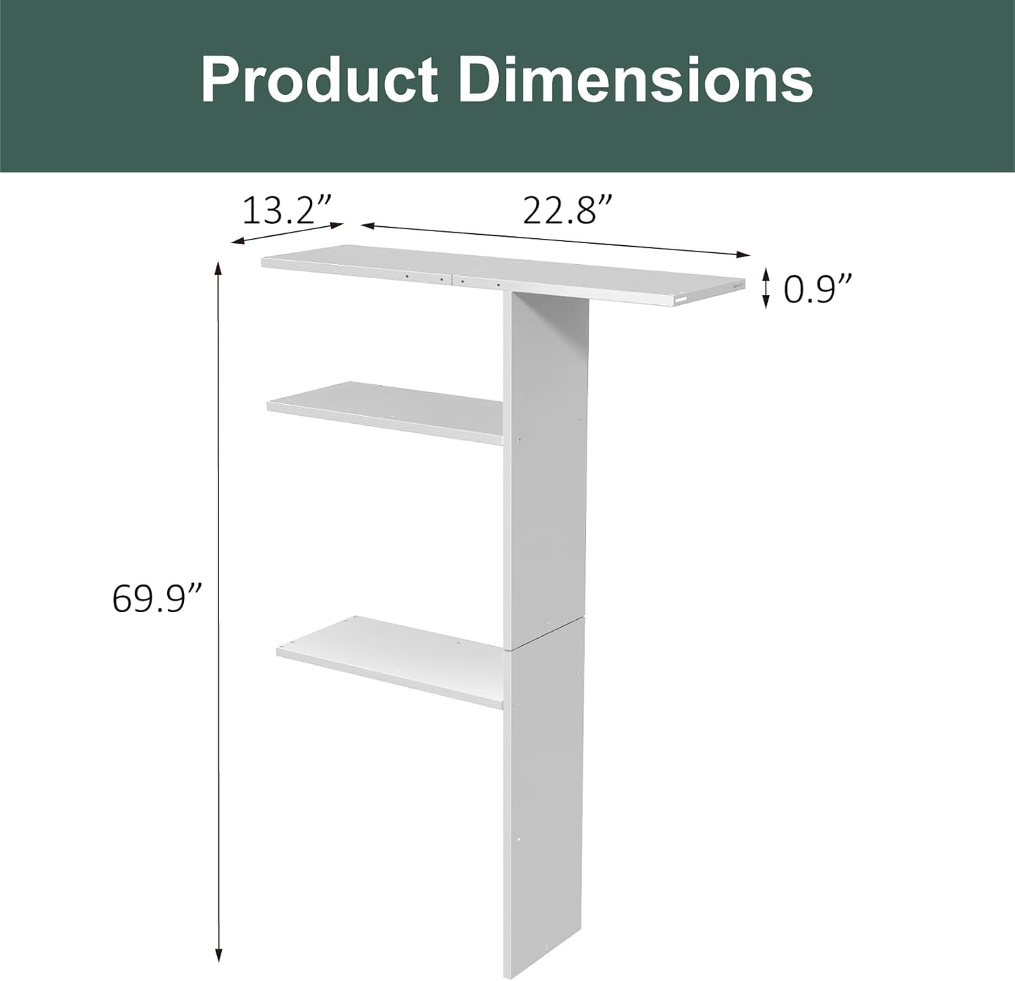 Vertical Storage Shed Shelf, Weatherproof Metal Shelf for 60 cuft Tool Cabinetwith Screw and Nuts Easy Assembly, Ideal for Outdoor Use, 45.6''L×13.2''W×69.9''H, White