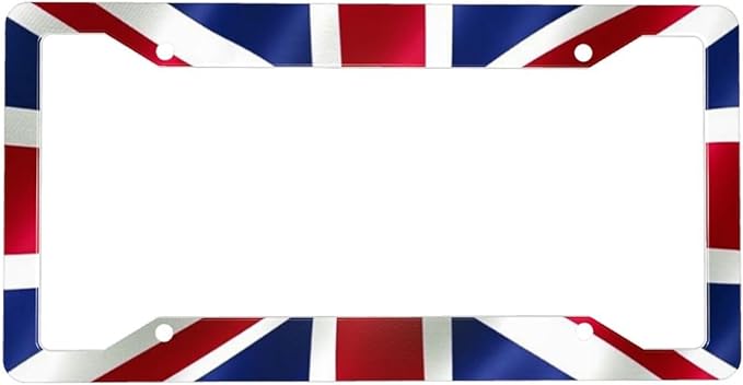British United Kingdom Flag License Plate Frame - 1 Pack Personalized Union Jack License Plate Holder Aluminum Metal Car Tag Cover with 4 Holes Decoration for US Vehicle Standard for Women Men