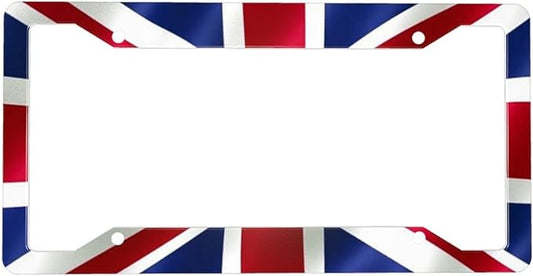 British United Kingdom Flag License Plate Frame - 1 Pack Personalized Union Jack License Plate Holder Aluminum Metal Car Tag Cover with 4 Holes Decoration for US Vehicle Standard for Women Men