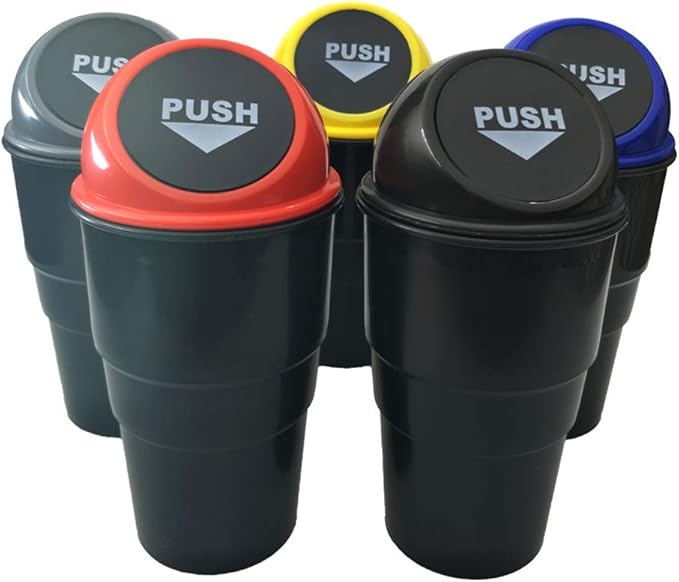 Car Trash Can with Lid, Automotive Cup Holder Mini Vehicle Garbage Can Trash Bin for Car Office Home Bedroom (Grey 2 Pack)