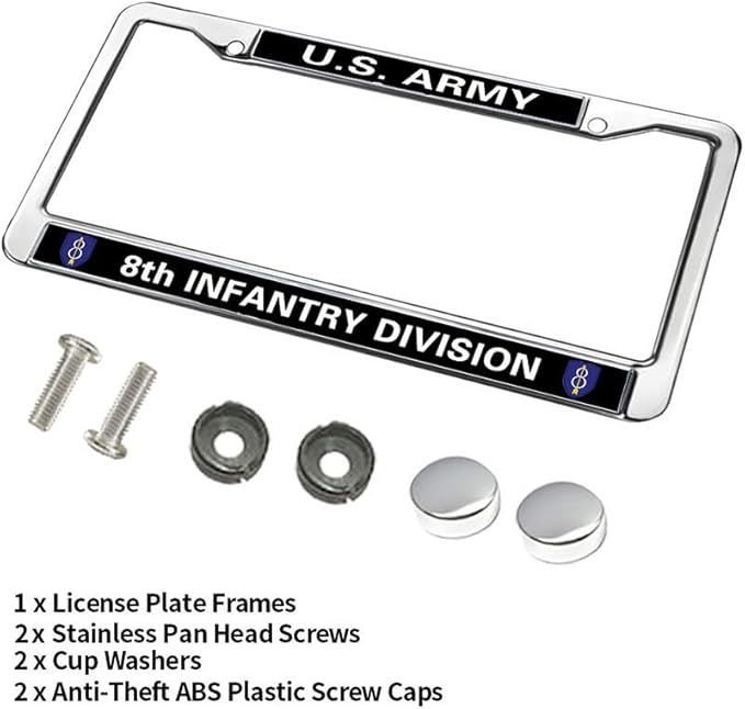 Infantry Division Flag License Plate Frame Chrome Army 8th Infantry Vet Durable License Plate Frame Proud US Veteran