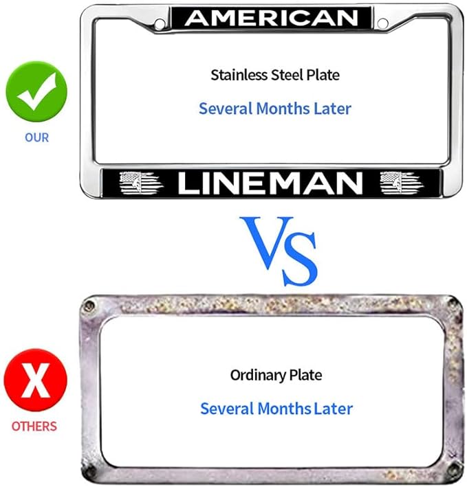 American Lineman License Plate Frame for Religious People USA Flag Pride License Plate Frame Stainless Steel US Army Blessing Easy Installation