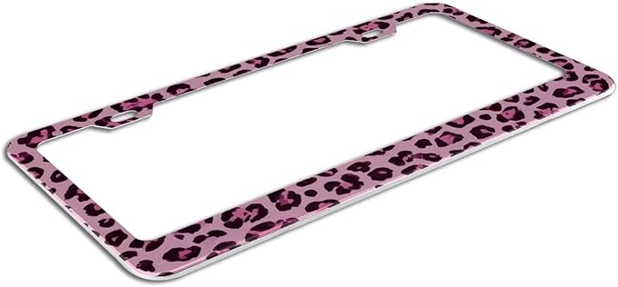 Pink Leopard & Cheetah Print License Plate Frame - Wild Animal Print Design License Plate Holder，Stylish Aluminum Front/Rear Car Tag Cover with Screws，Decorative for US Vehicle Standard for Women Men