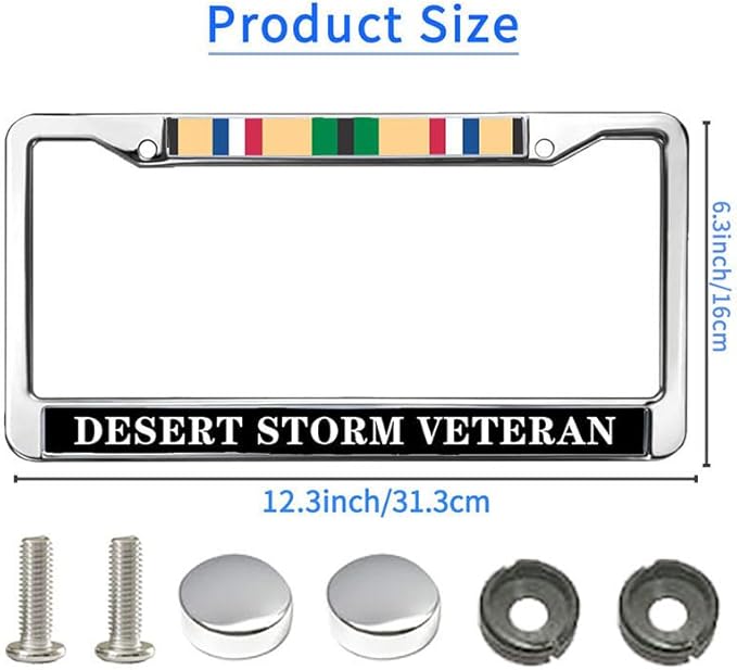 Desert Storm Veteran License Plate Frame Custom US Veteran Support Weather Proof License Plate Frame