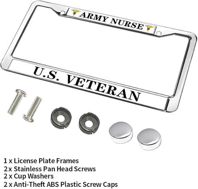 Army Nurse US Veteran Metal Chrome Auto License Plate Cover,Veteran US Army Nurse Stainless Steel Car Licence Plate Covers for US Standard Car License