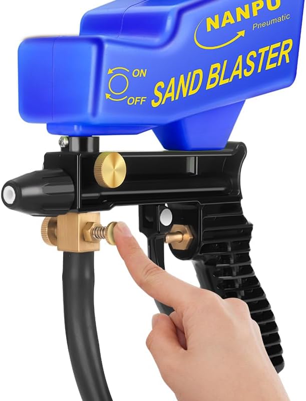 NANPU Light-Duty Air Sandblaster Gun Kit with Siphon & Gravity Feed, Ceramic Nozzle, Metal Body, for Small Project Surface Prep, Paint & Rust Removal, Metal/Wood/Glass Etching, Requires Air Compressor