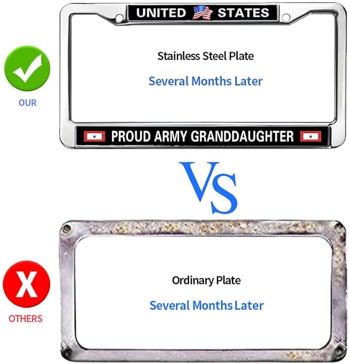 US Army Grand Daughter Black Car Chrome License Plate Frame,Proud US Army Metal Chrome Auto License Plate Cover for Auto Car SUV Trucks