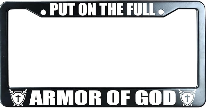 Put on The Whole Armor of God Christian License Plate Frame, Jesus/God Auto Car Tag Frame, Stainless Steel License Plate Holder UV Printed, Novelty Religious Gifts